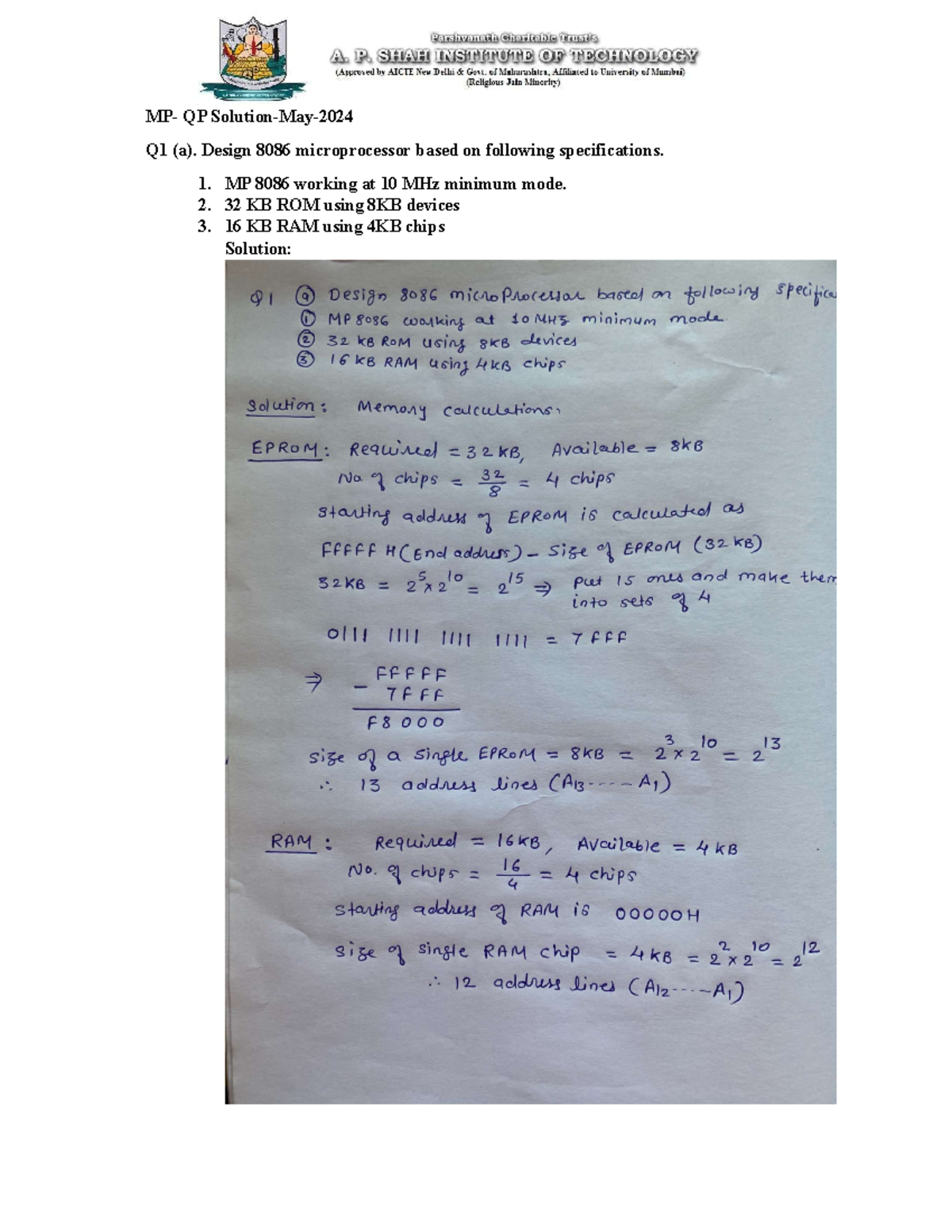 MP-2024 Solutions for 8086 Microprocessor Questions and Architectures ...