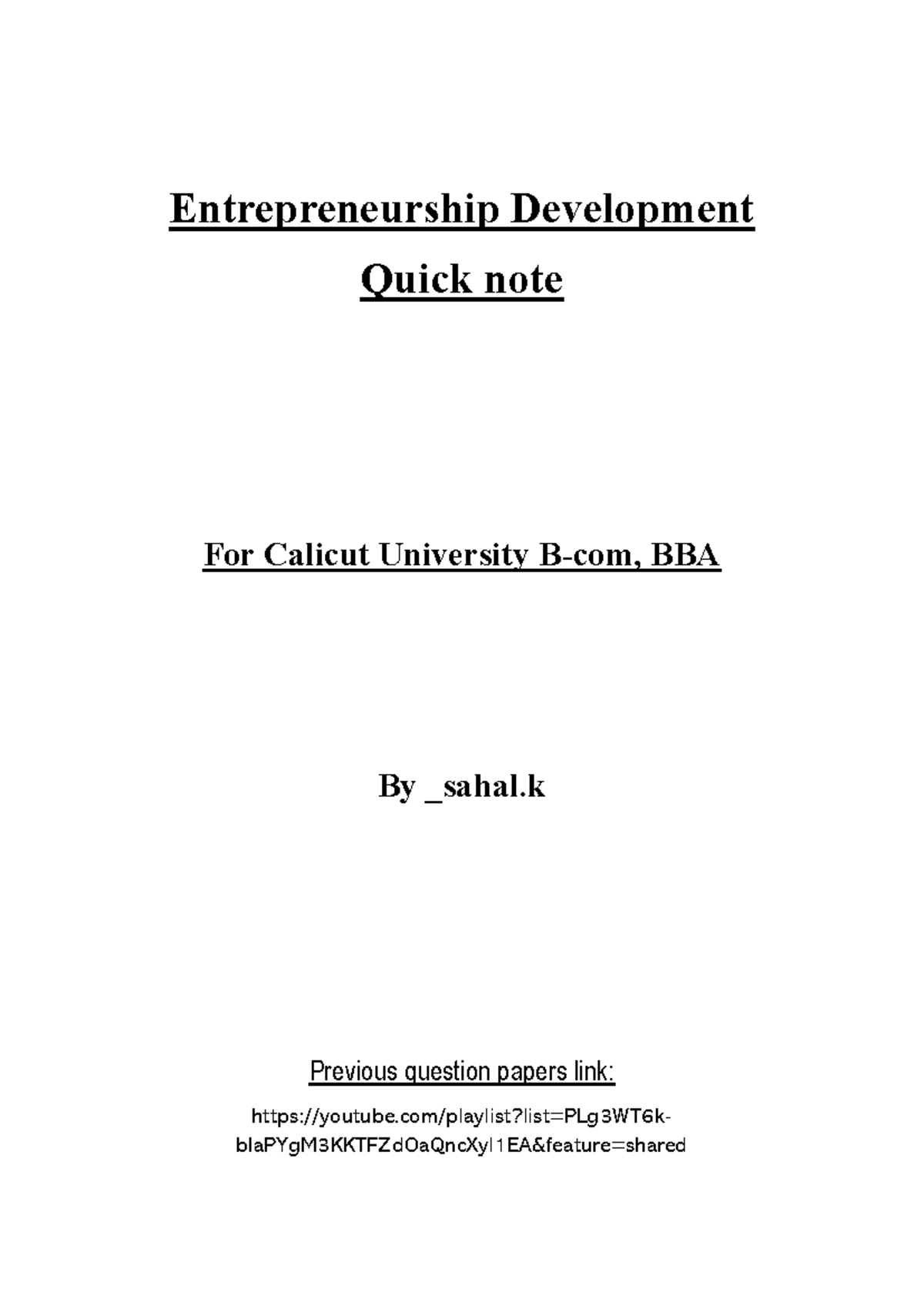 Entrepreneurship Development Quick Notes for BBA - Calicut University ...
