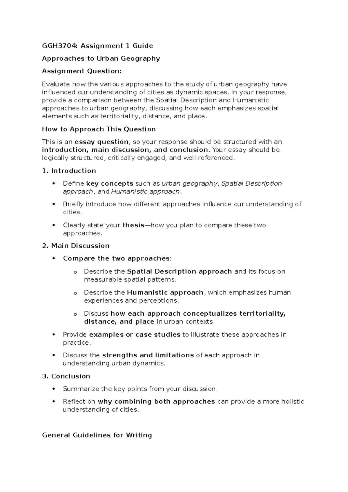 GGH3704 Assignment 1 Guide - GGH3704: Assignment 1 Guide Approaches to ...