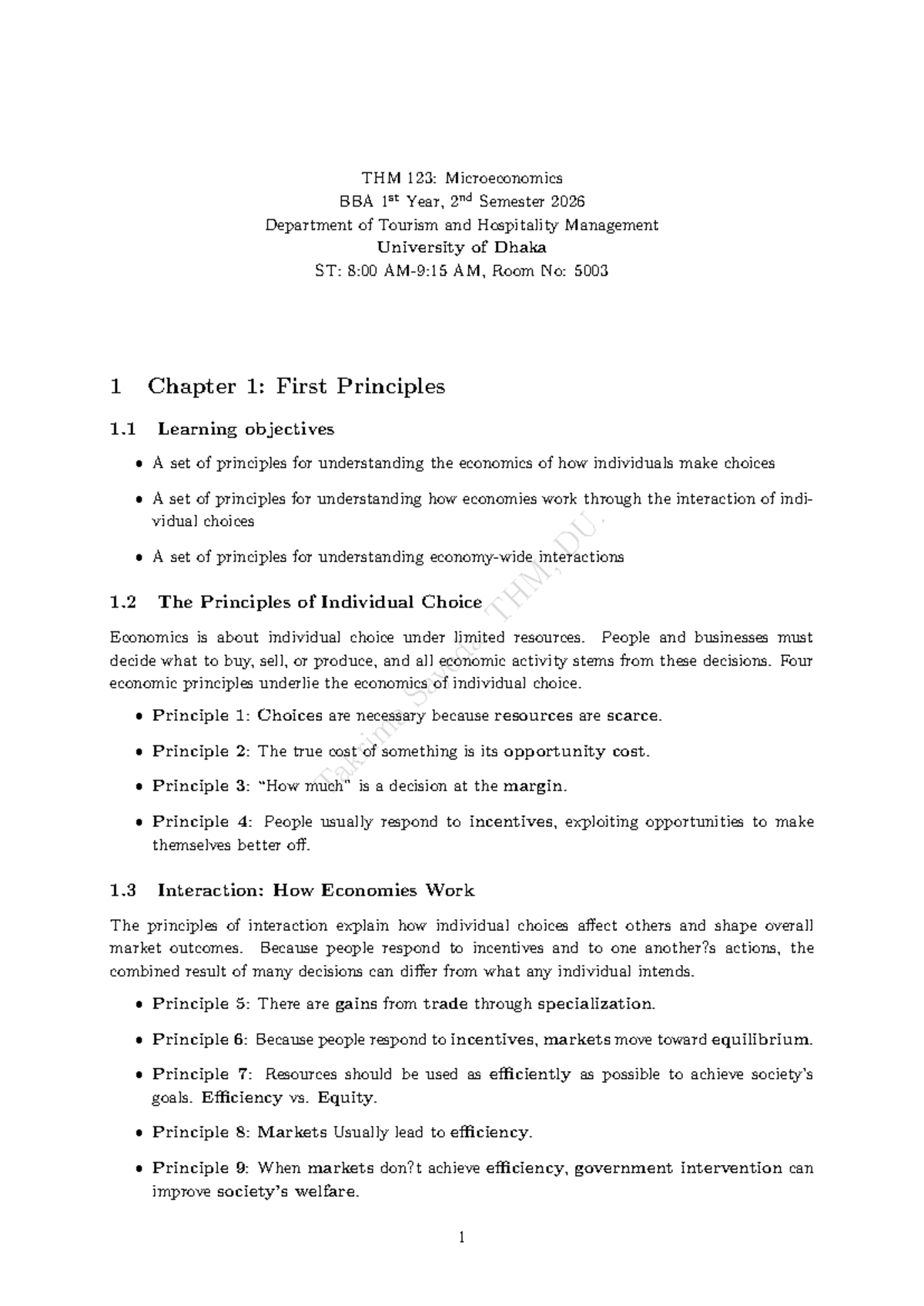 THM 123: Microeconomics - Chapter 1 Principles of Choice and ...