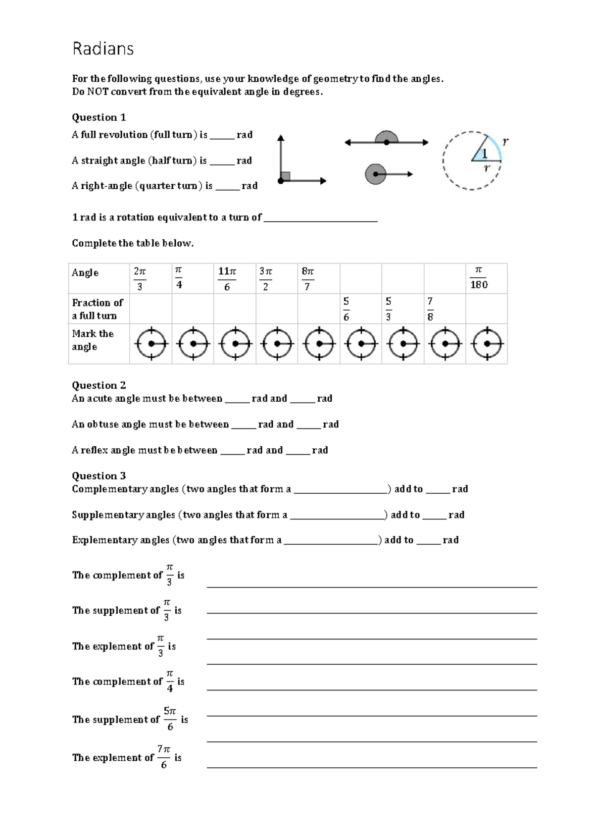 Radians Geometry Questions and Concepts - Studocu