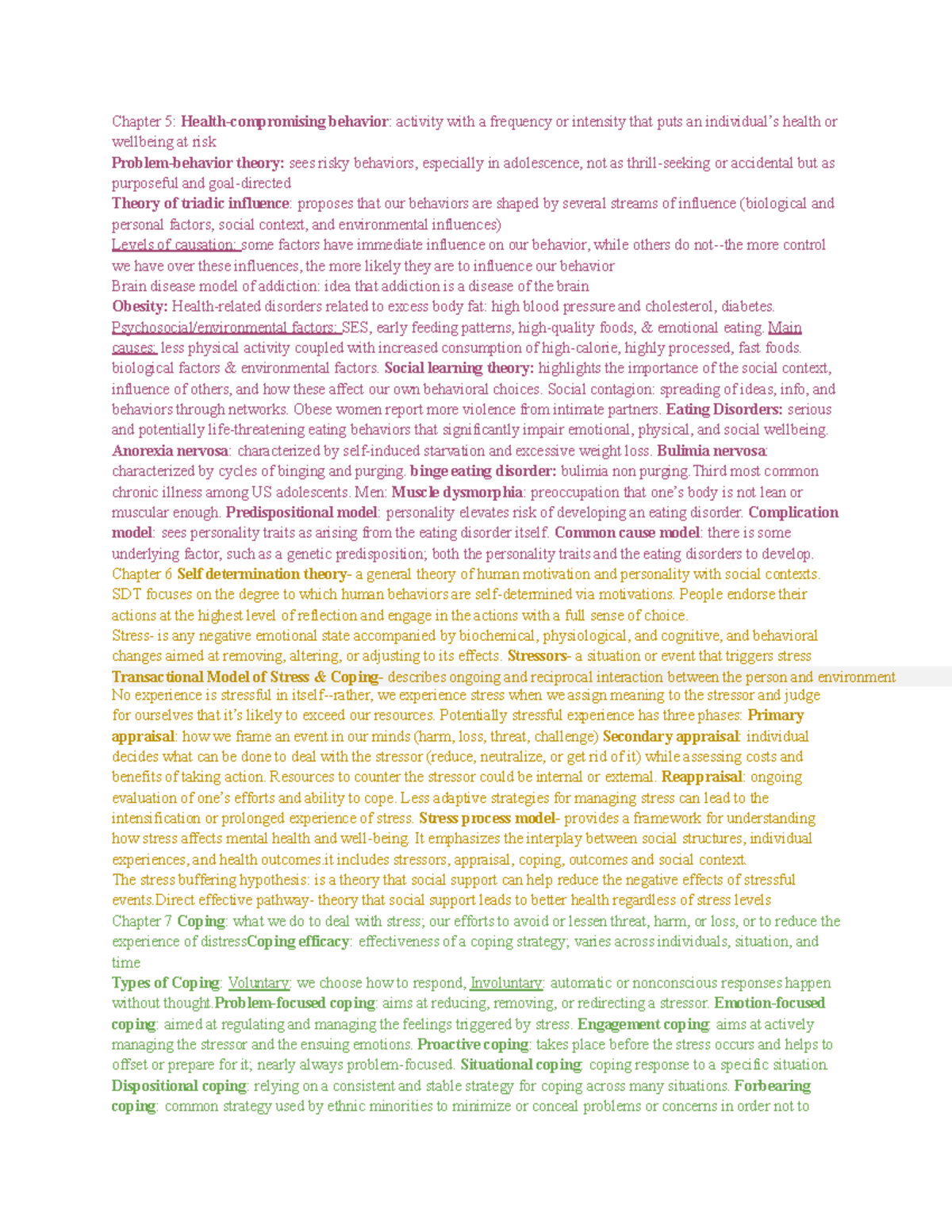 Psyc 474 Final Exam Study Guide: Health, Stress & Well-Being Concepts ...