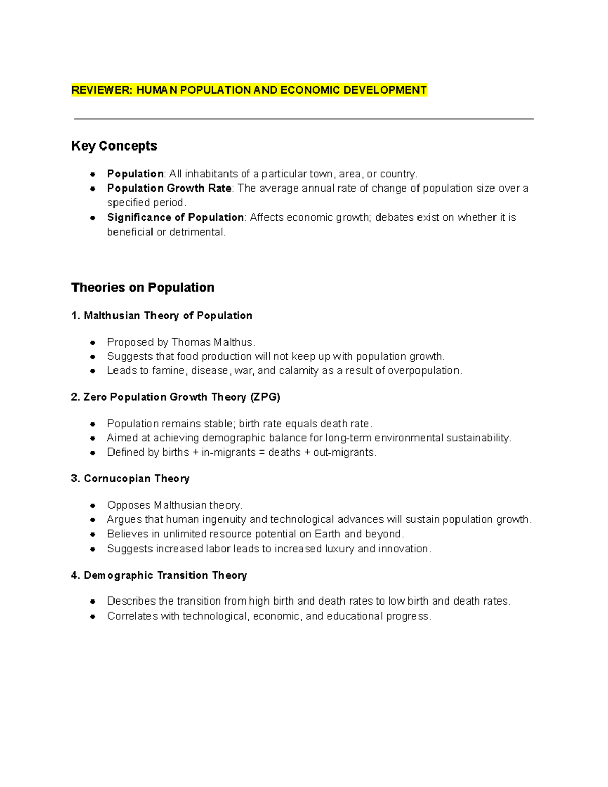 Reviewer: Economic development and human population dynamics - Studocu