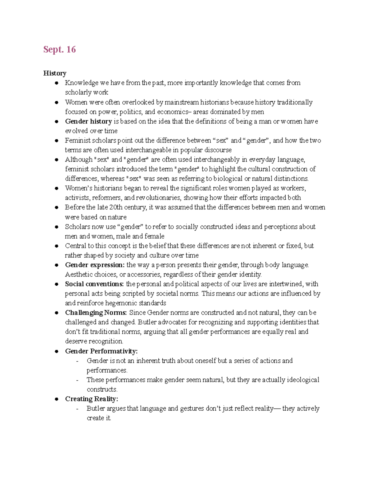 Fem lecture notes - Sept. 16: Understanding gender history and ...