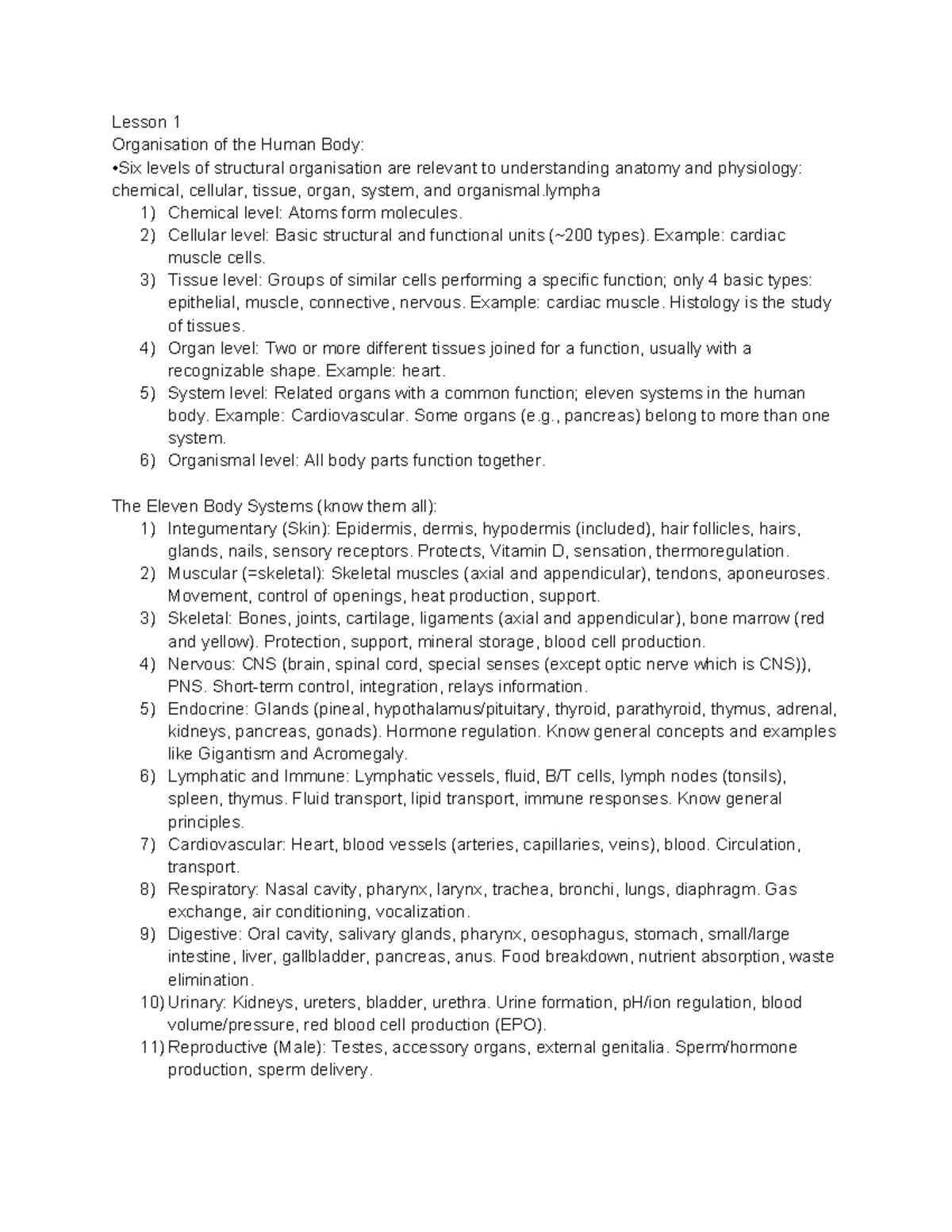Module 1: Lesson 1 - Organisation of the Human Body and Body Systems ...