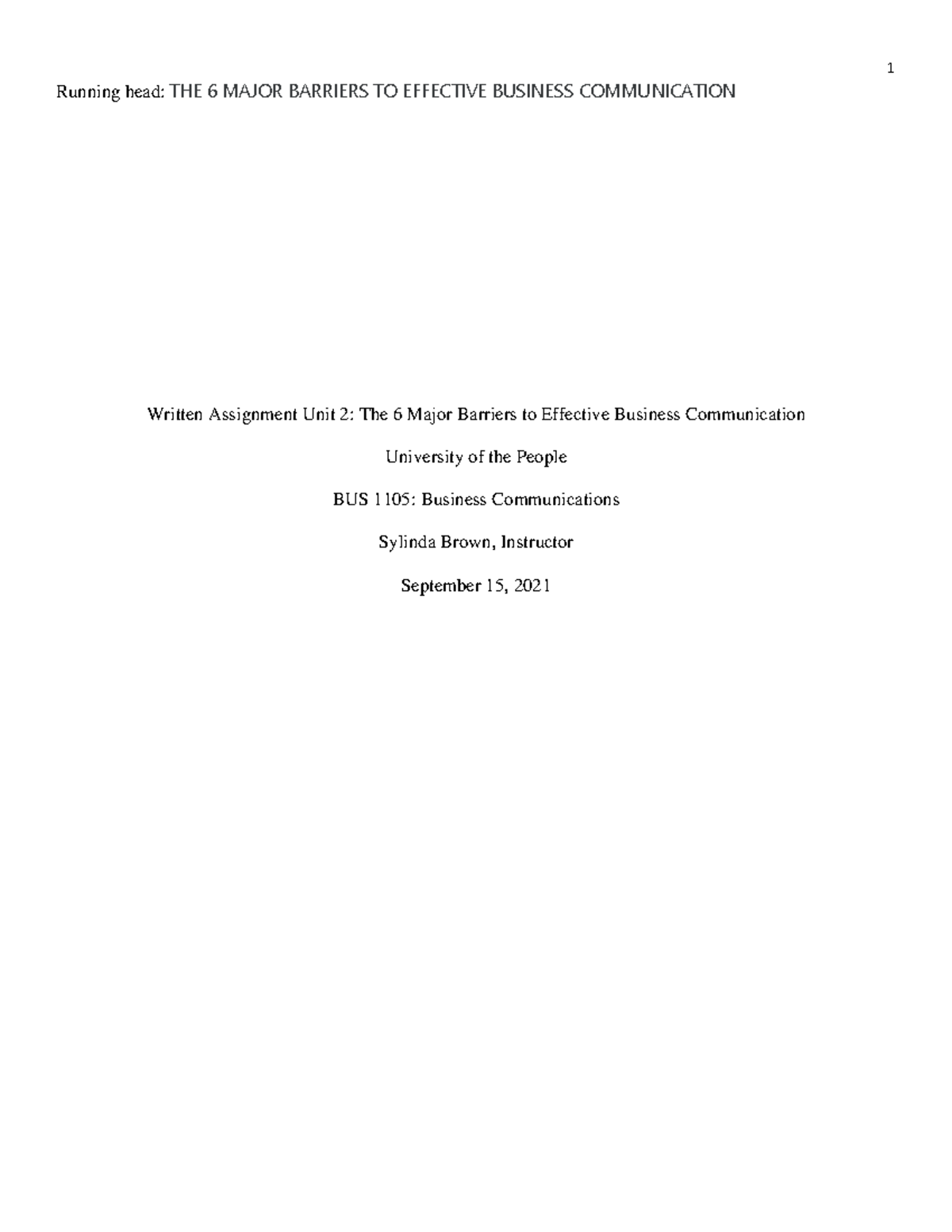 BUS 1105: Unit 2 Written Assignment on Barriers to Business ...