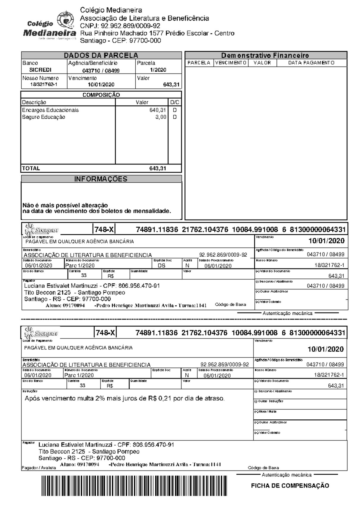 Autenticação Mecânica: Ficha de Compensação e Pagamento - 18/321762 ...