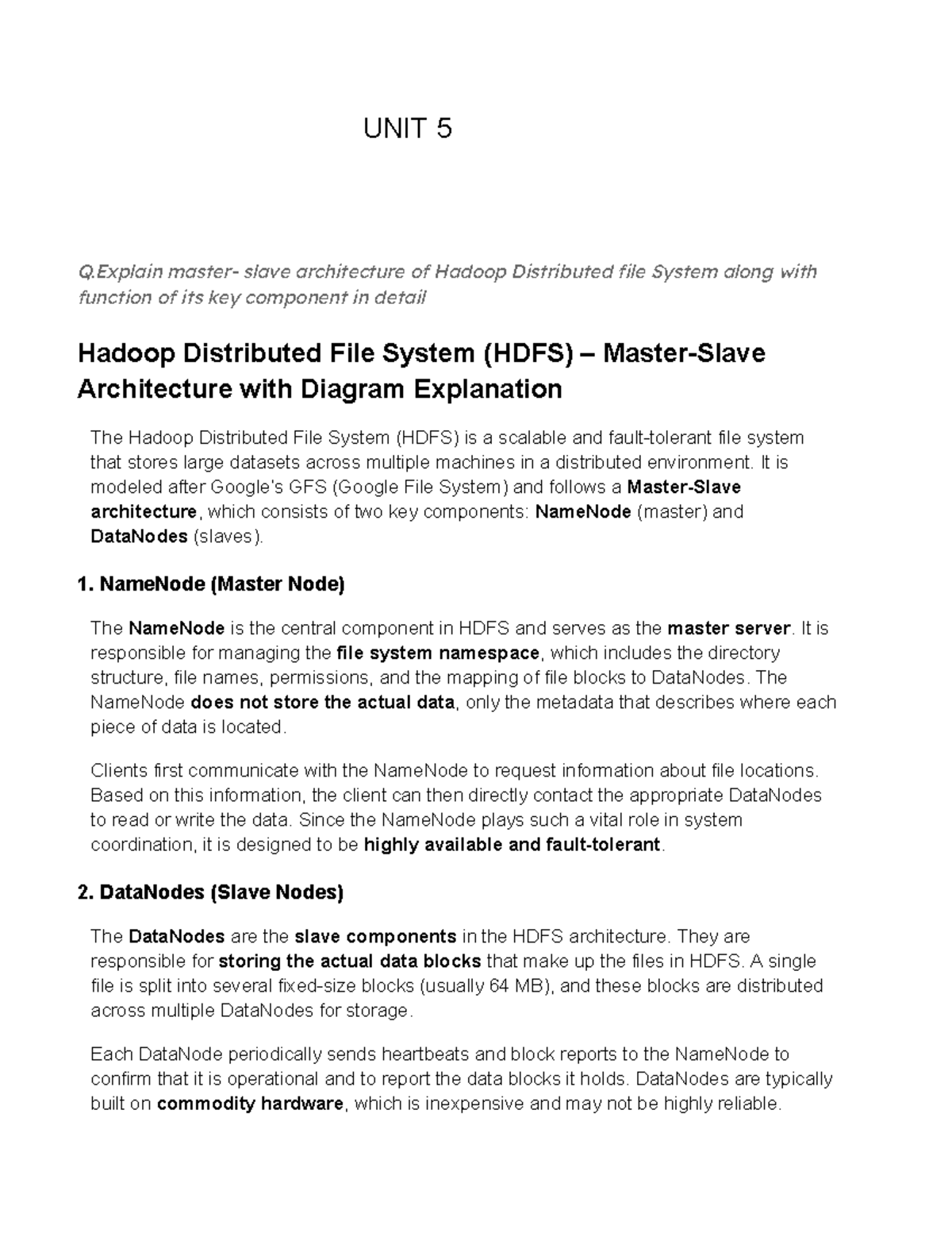 DS-Unit 5 - Distributed System: HDFS Architecture & Key Components ...