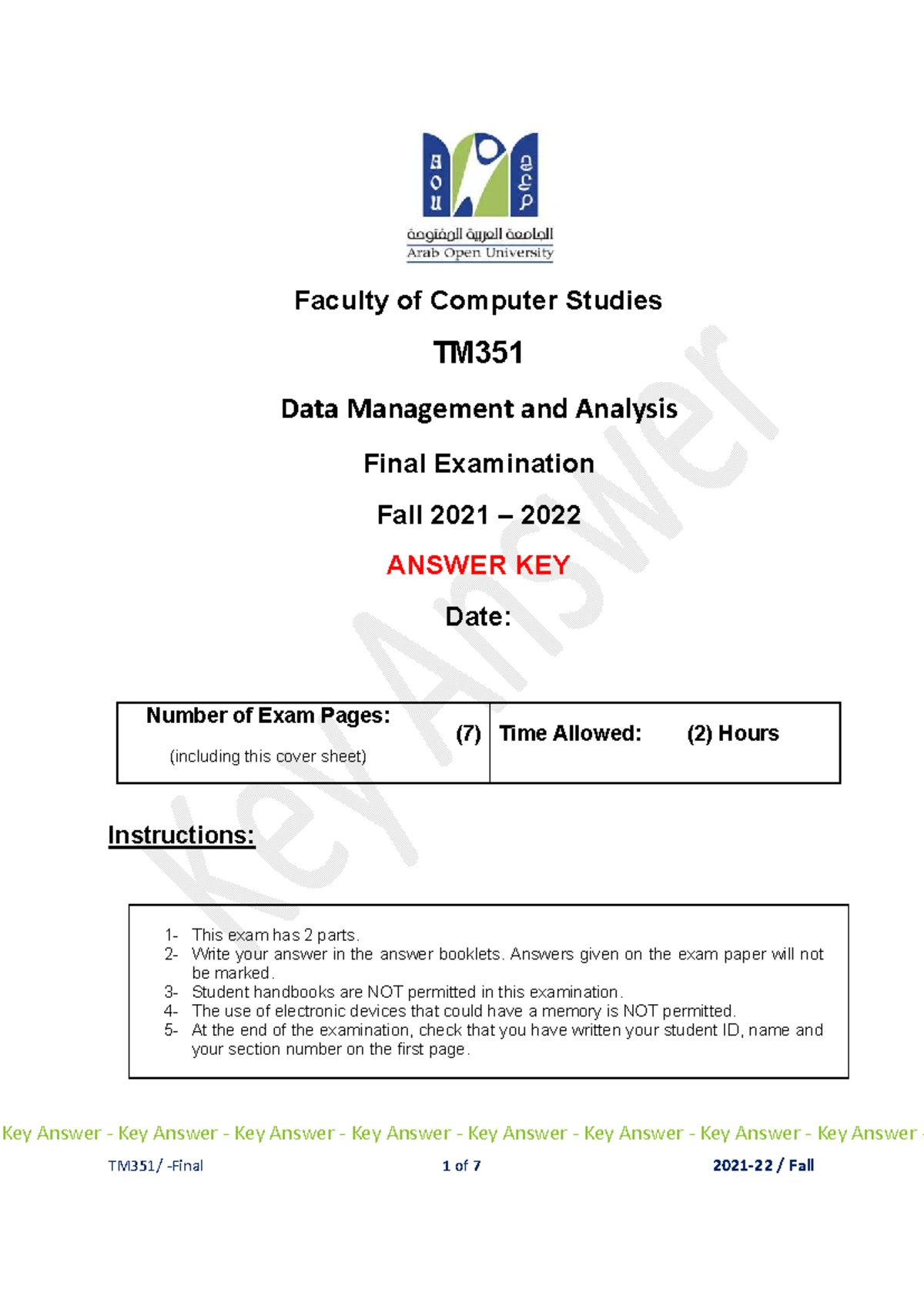 TM351 Data Management & Analysis Final Exam Spring 2023 Key - Studocu