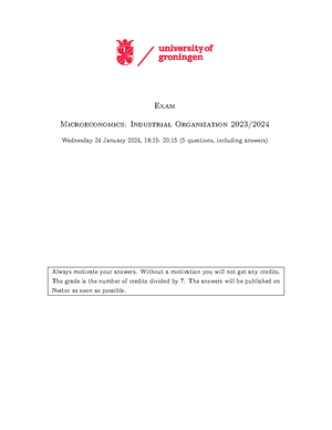 Microeconomics - Industrial Organization - EBB067A05 - RUG