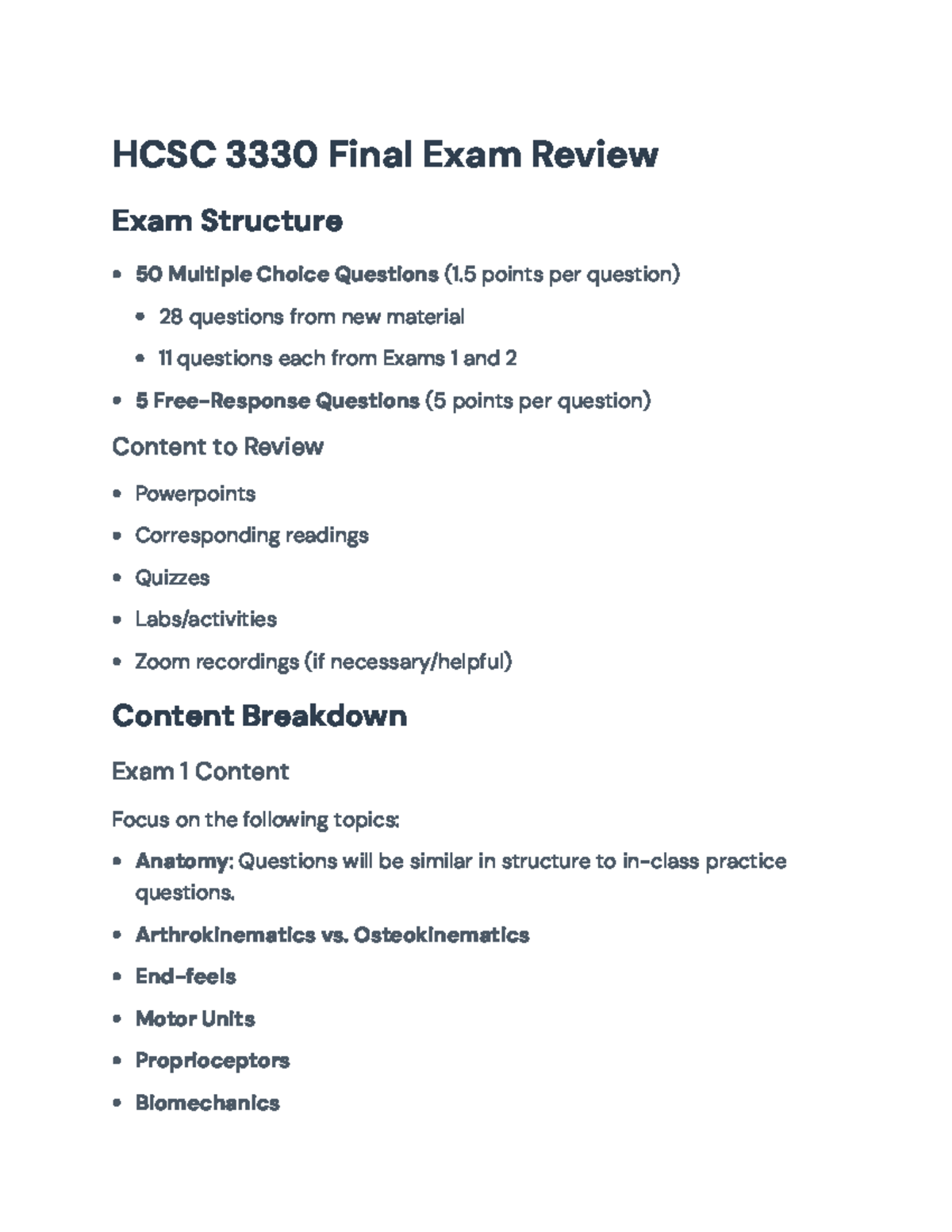 HCSC 3330 Final Exam Review Guide: Key Topics and Content Areas - HCSC ...