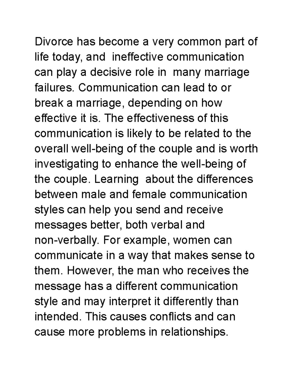 The Impact of Communication on Divorce Rates - Studocu