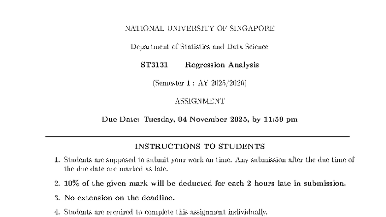 ST3131 Assignment: Regression Analysis for HDB Resale Prices - Studocu