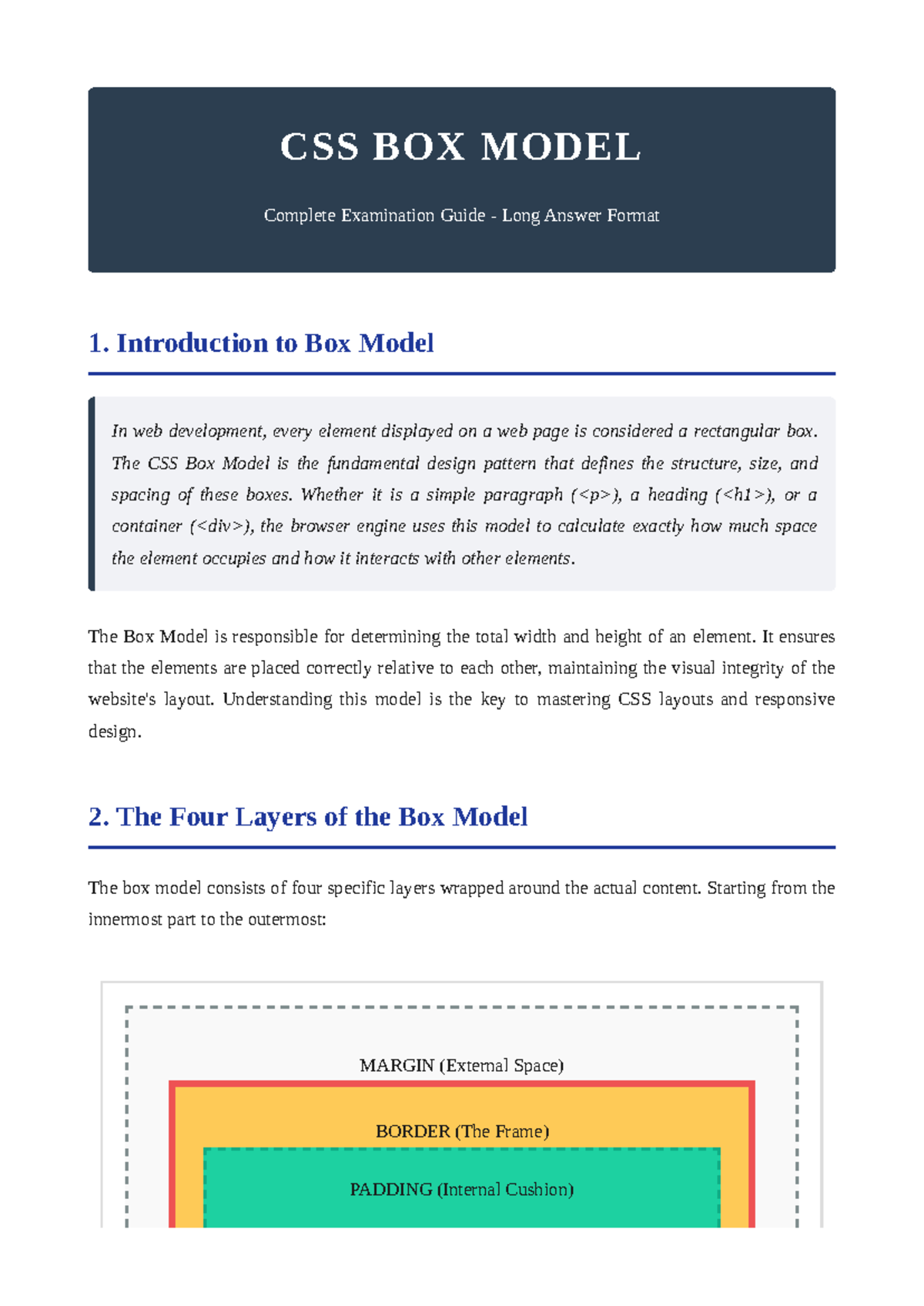 CSS BOX MODEL Exam Guide: Long Answer Format - Studocu