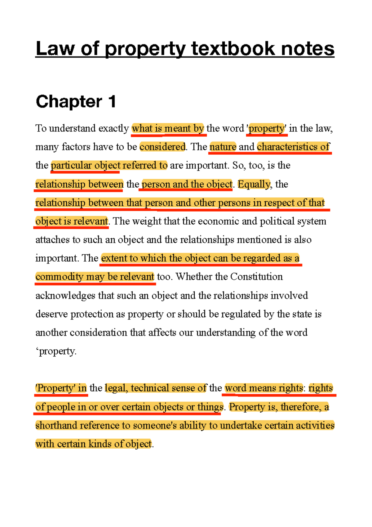 Law of Property Textbook Notes: Chapter 1 & 2 Overview - Studocu