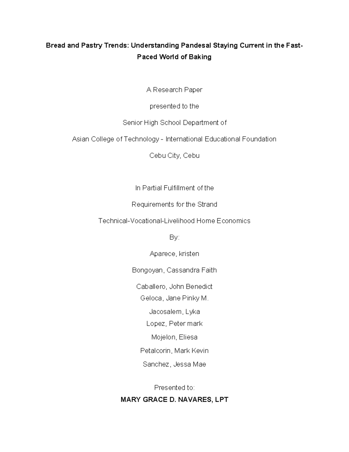 Research Paper on Pandesal: Trends and Cultural Insights for HE Strand - Document Preview
