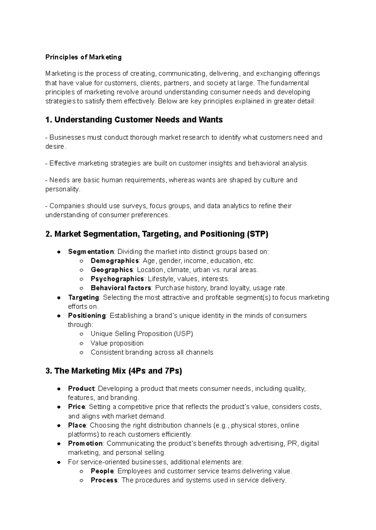 Note PMk - Summarize keypoints - Principles of Marketing Marketing is ...