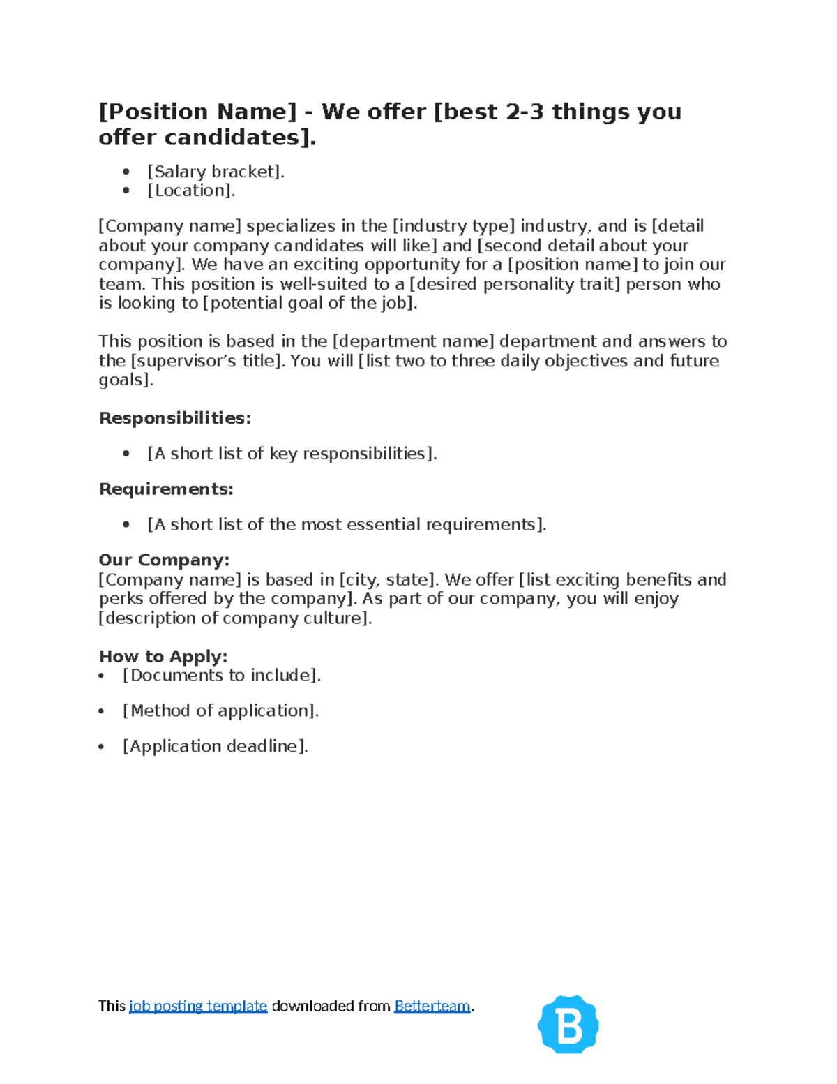 Job posting template uk 20210701 - [Position Name] - We offer [best 2-3 ...