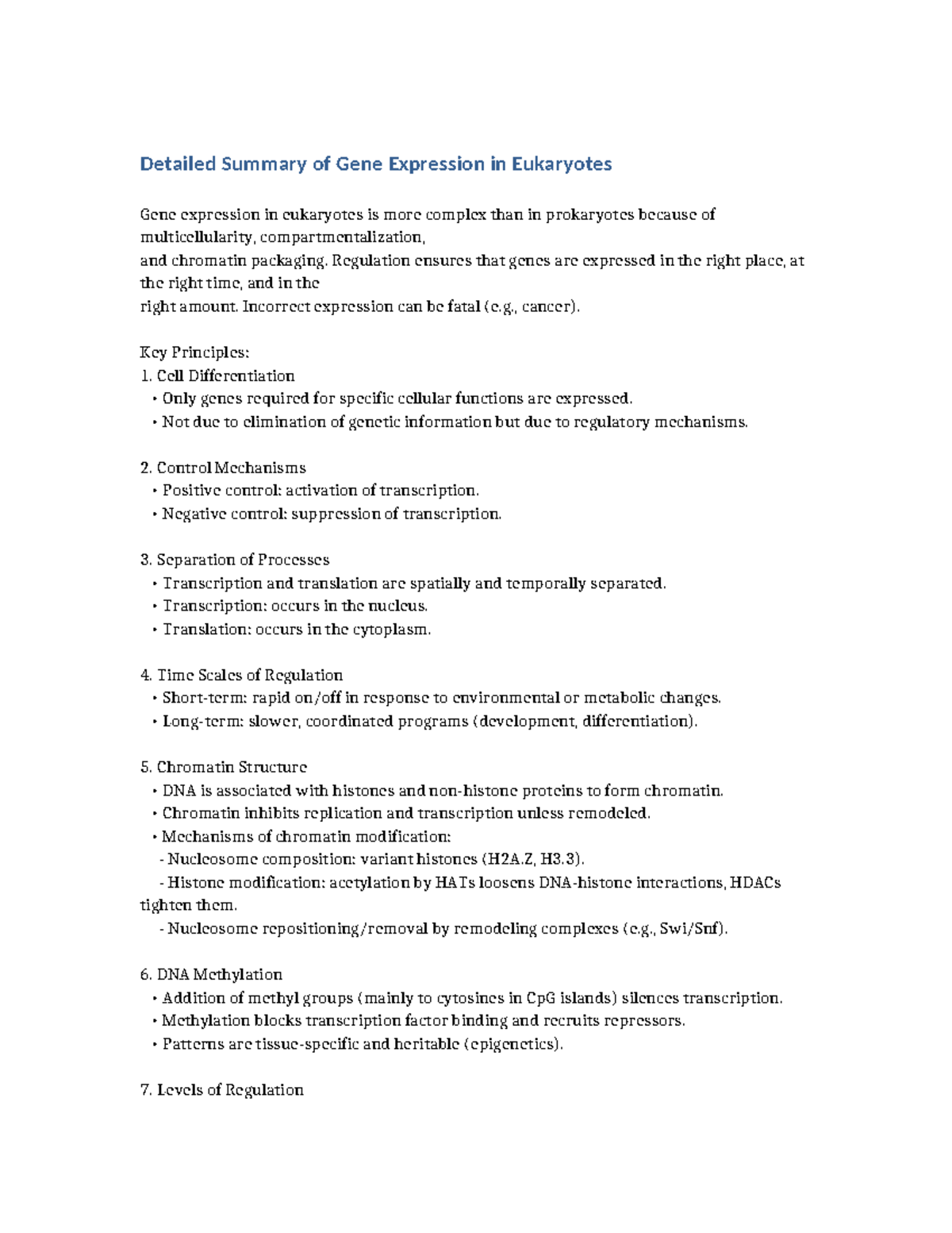 EUK 101: Detailed Summary of Eukaryotic Gene Expression - Studocu