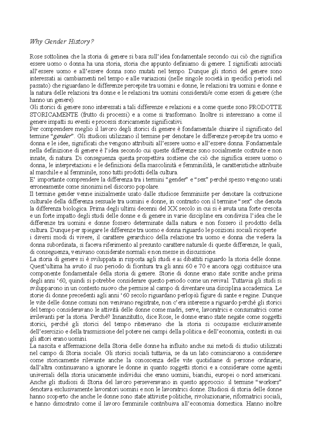 Why Gender History - riassunto del libro - Why Gender History? Rose ...