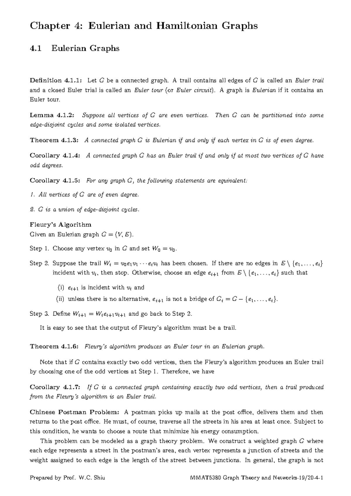 Graph 4 - LECTURE 4 - Chapter 4: Eulerian and Hamiltonian Graphs 4 ...