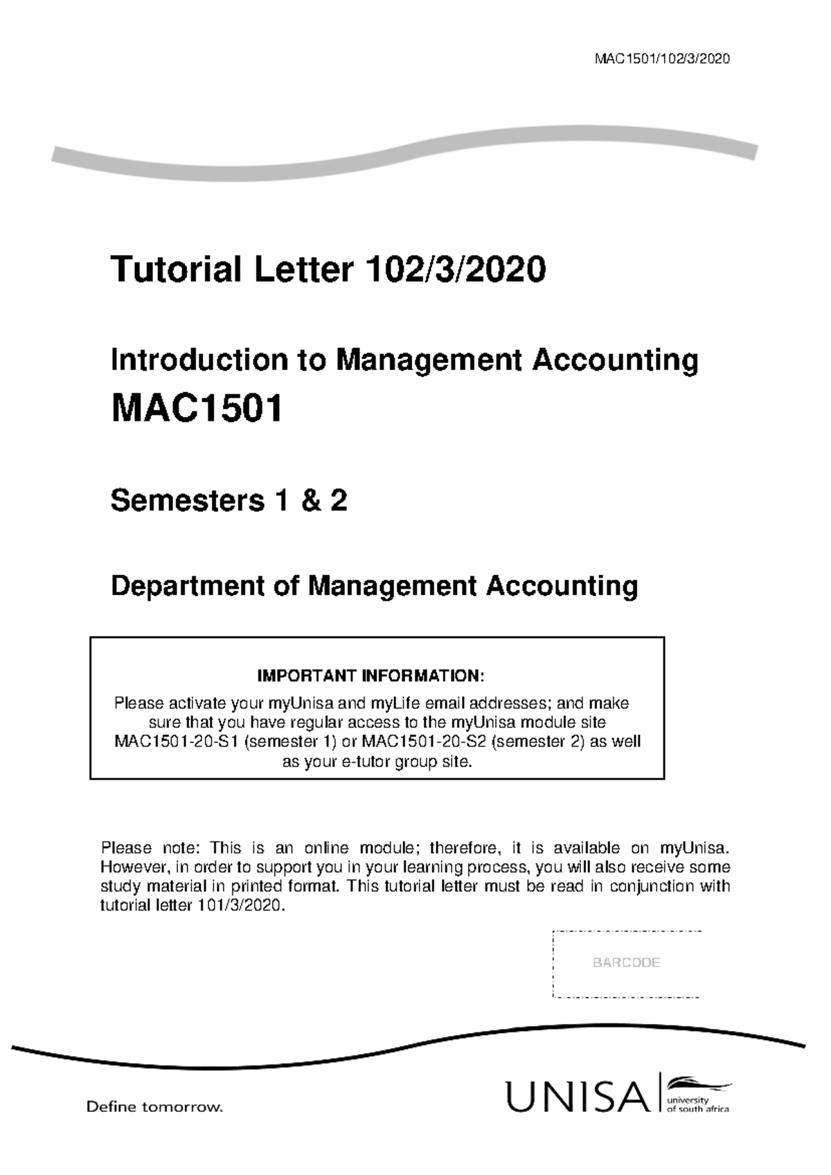 MAC1501 TL 102 2020 3 b - Comprehensive Study Guide for Management ...