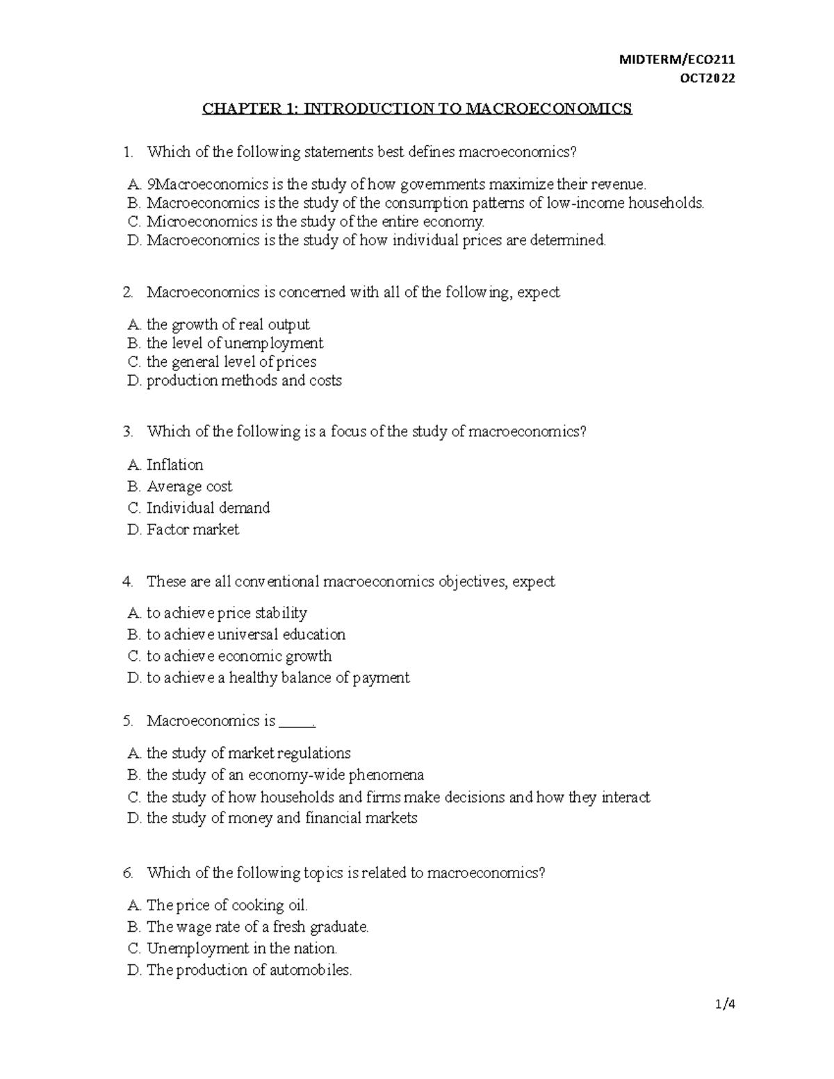 Midterm Exam Notes for ECO211 - Macroeconomics Overview - Studocu