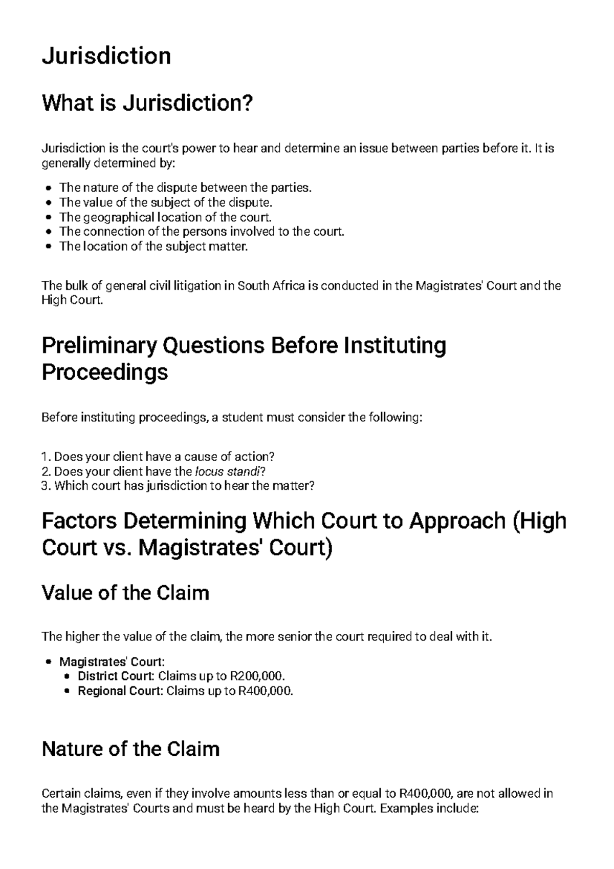 Study Unit 4: Understanding Jurisdiction in South African Law - Studocu