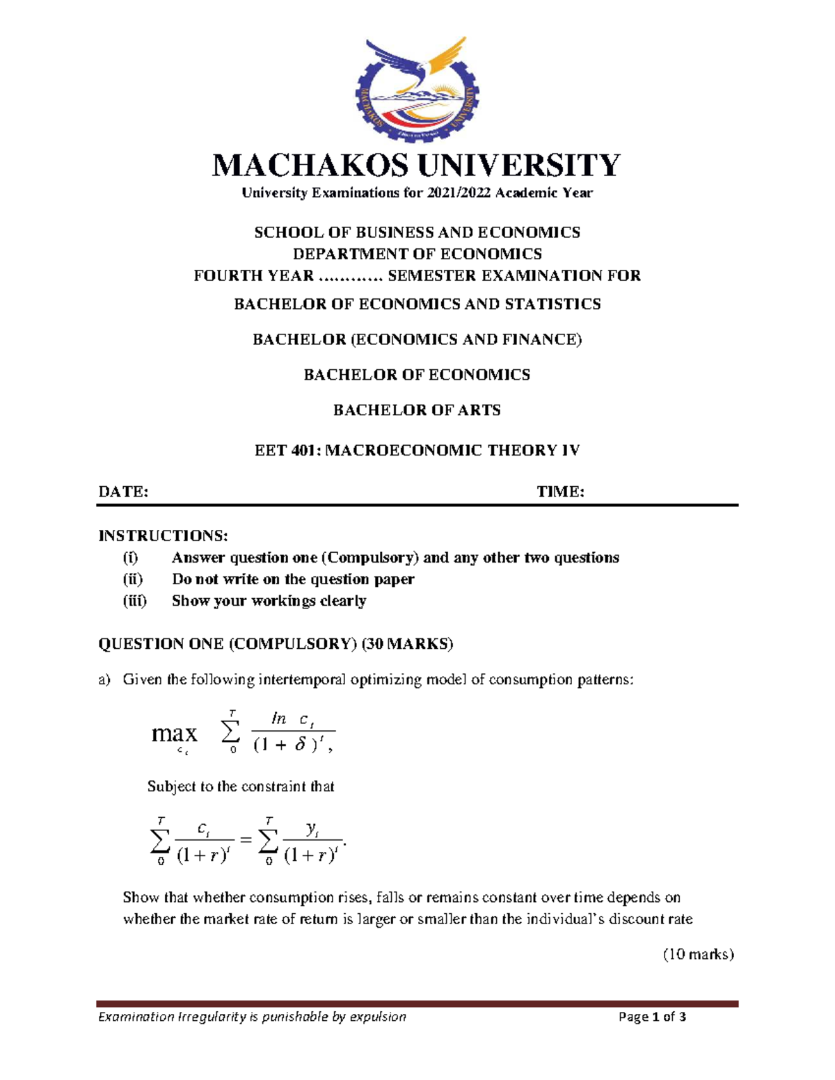 EET 401: Final Exam Notes on Macroeconomic Theory IV - Studocu