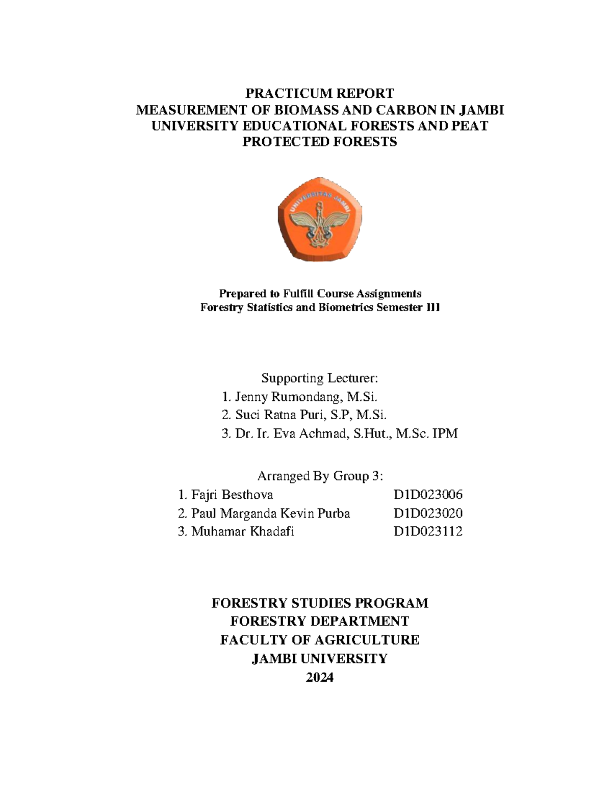 Practicum Report on Biomass and Carbon Measurement (Forestry 101) - Studocu