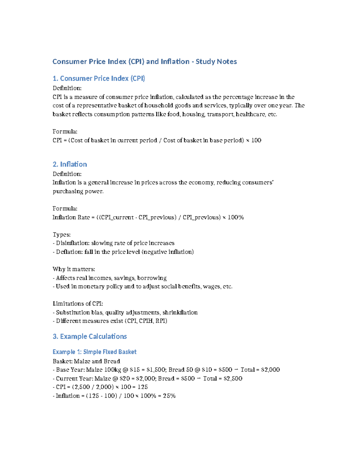 CPI and Inflation Study Notes: Understanding Key Concepts and ...