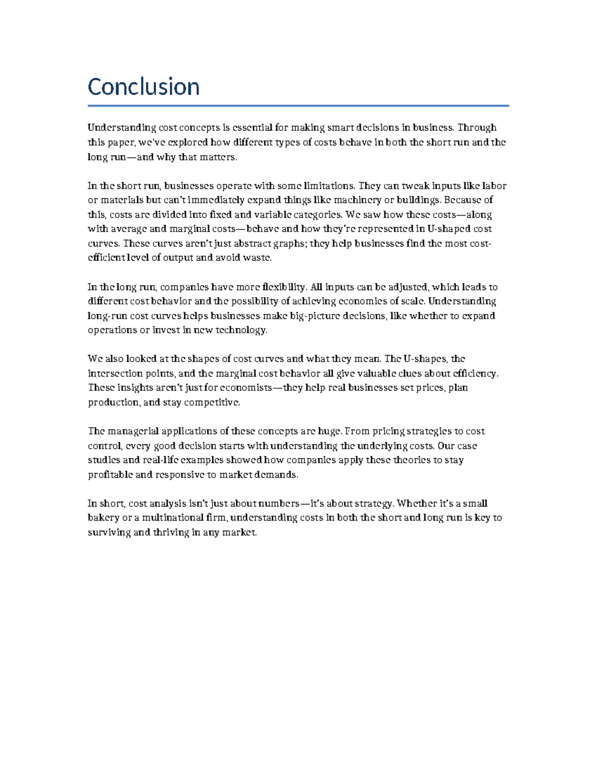 Conclusion: Understanding Cost Concepts for Business Decisions - Studocu