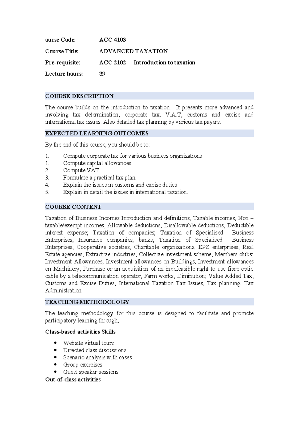 ACC 4103 Advanced Taxation - Comprehensive Course Overview - Studocu
