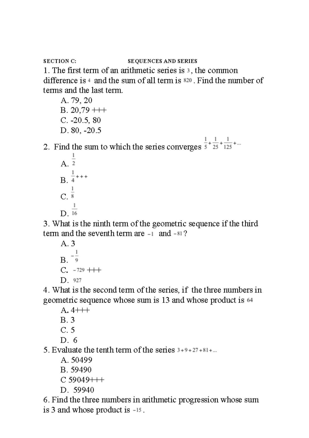 MTS 101 PLUS - Sequences and Series Study Guide - Studocu