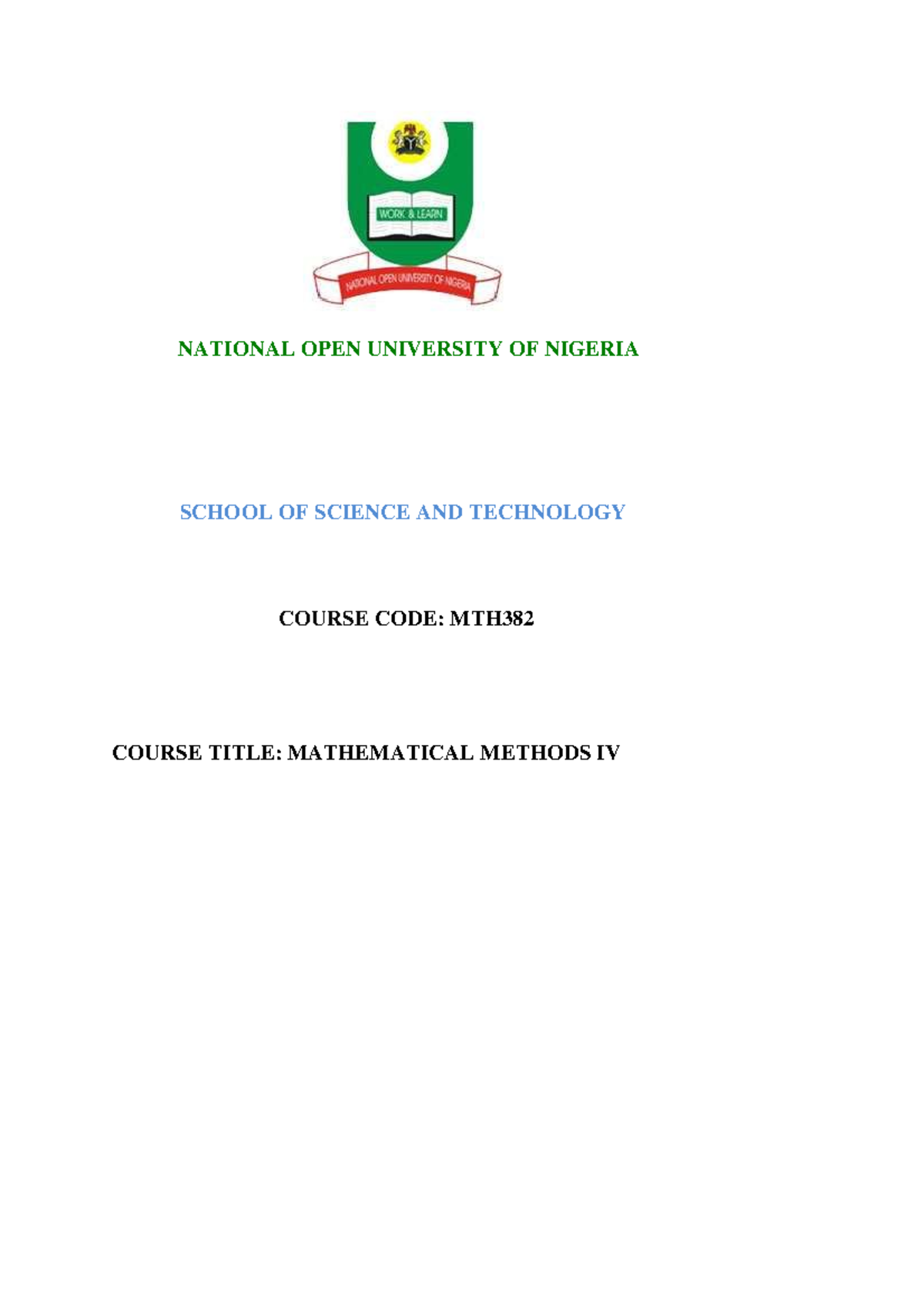 MTH382 - Comprehensive Course Guide for Mathematical Methods IV - Studocu