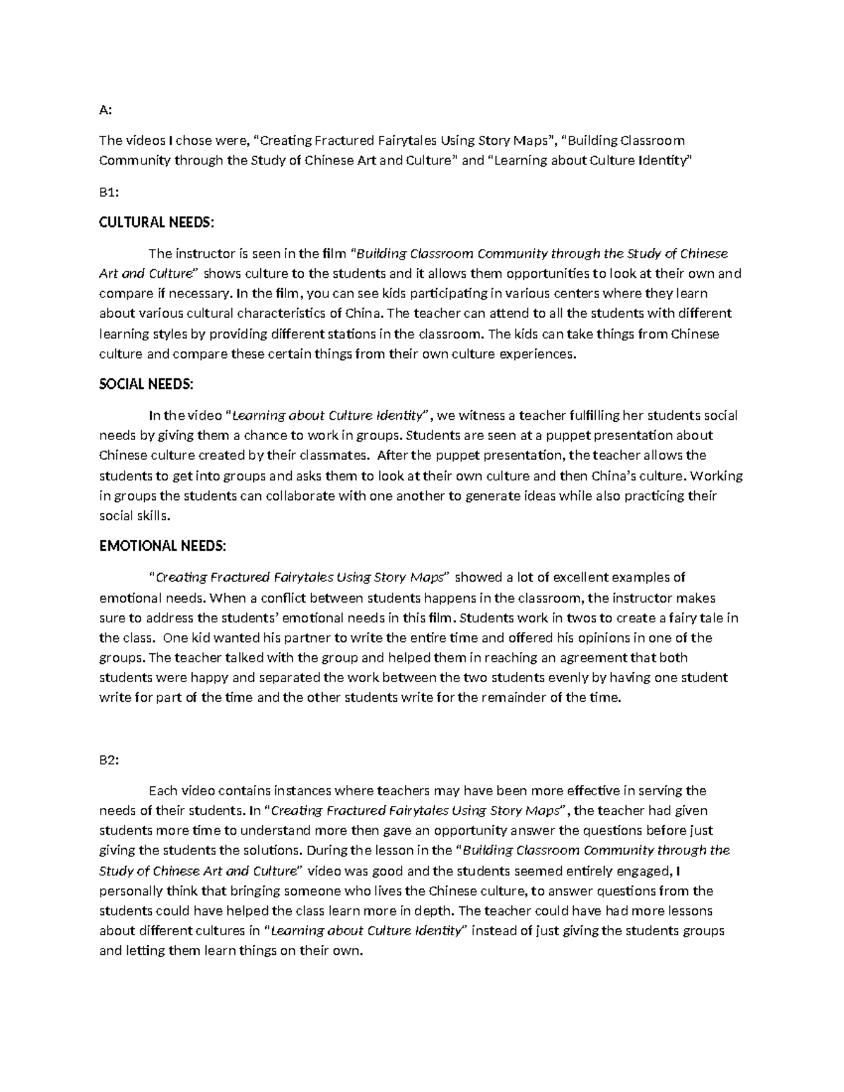 DFM3- Task 1 - School as a community of care task 1 - A: The videos I ...