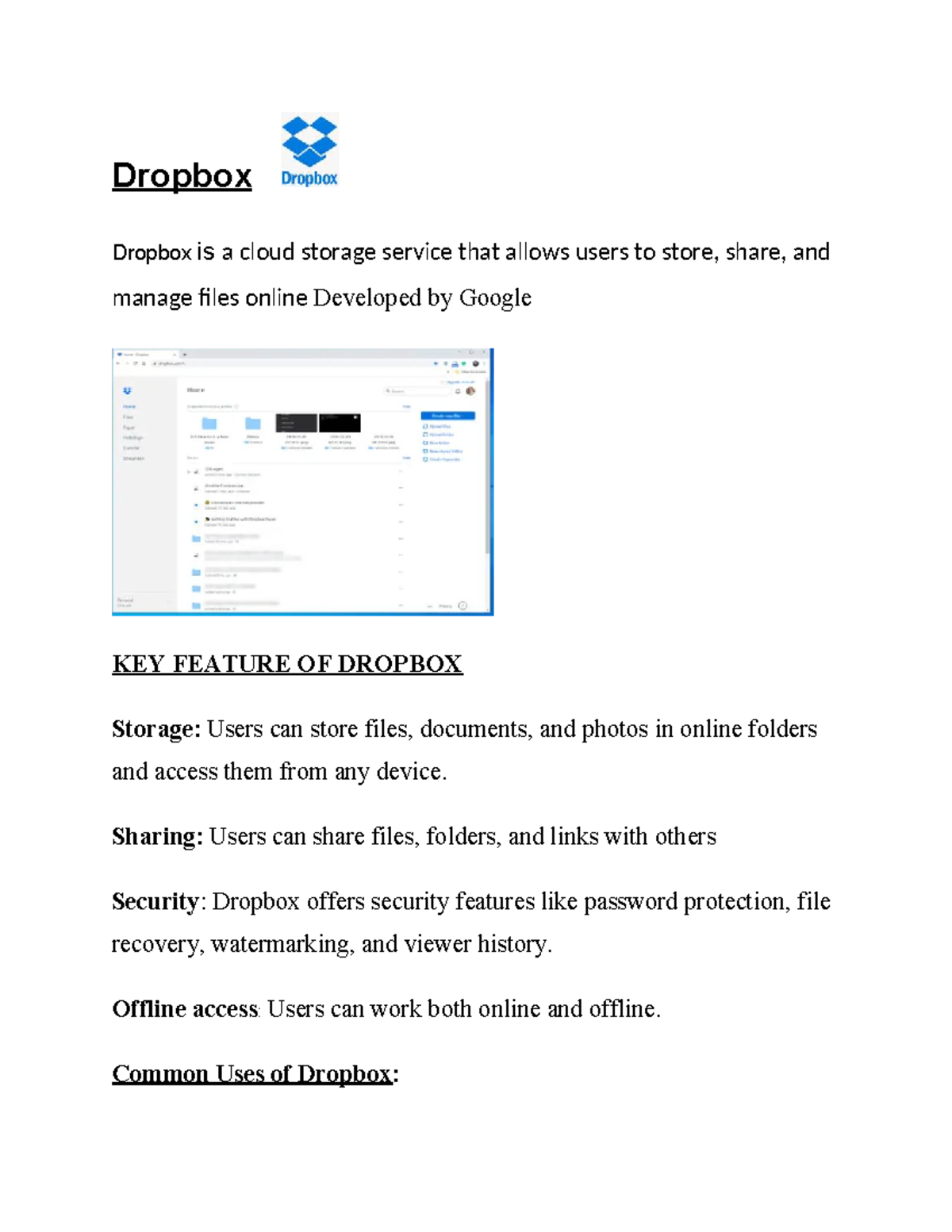 Application of ICT: Dropbox & Google Drive Overview - Studocu