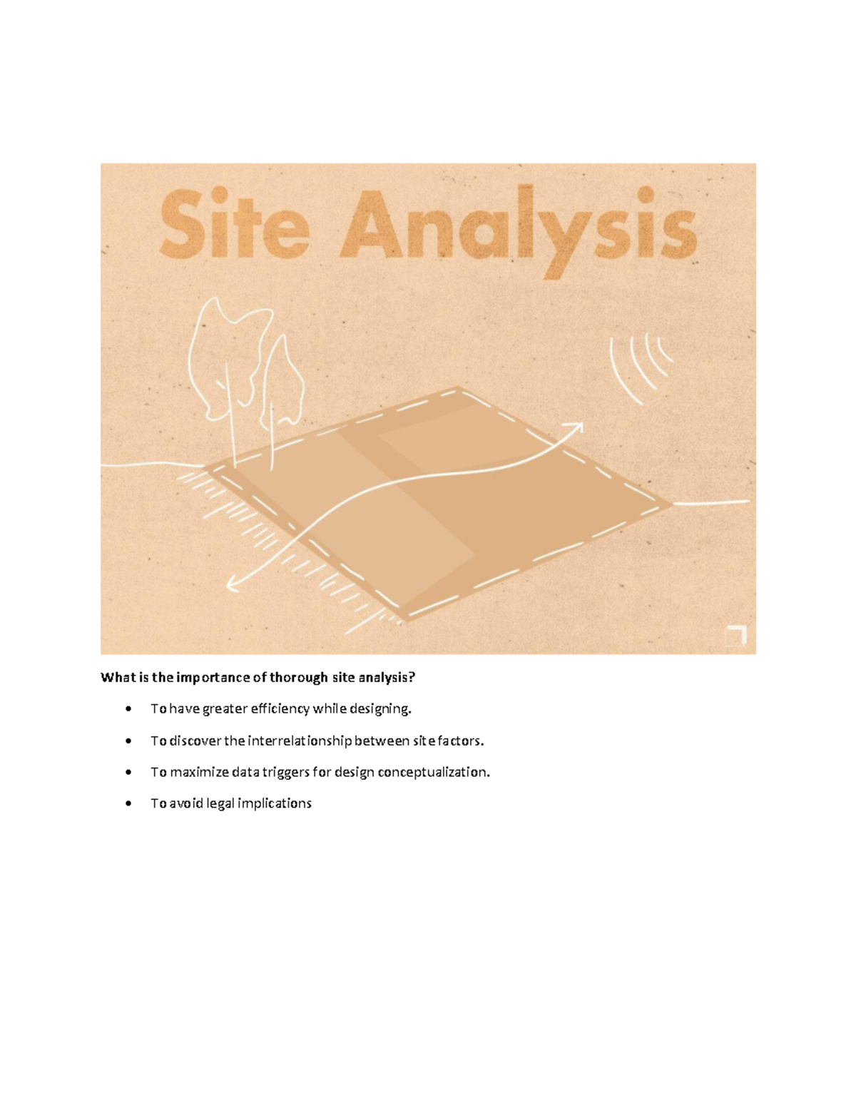 Site Analysis Importance & Checklist - Arch 3 - Studocu