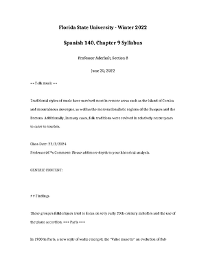 Spanish 140 Chapter 6 Paper - Florida State University - Winter 2022 ...