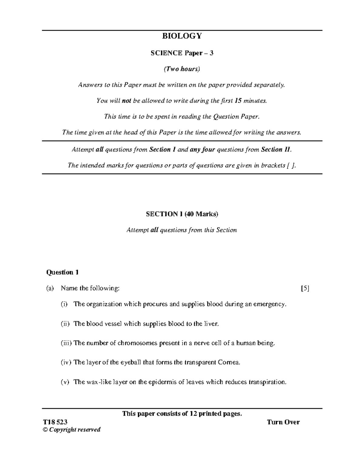 BIOLOGY SCIENCE Paper 3 (T18 523) Exam Questions and Answers - Studocu