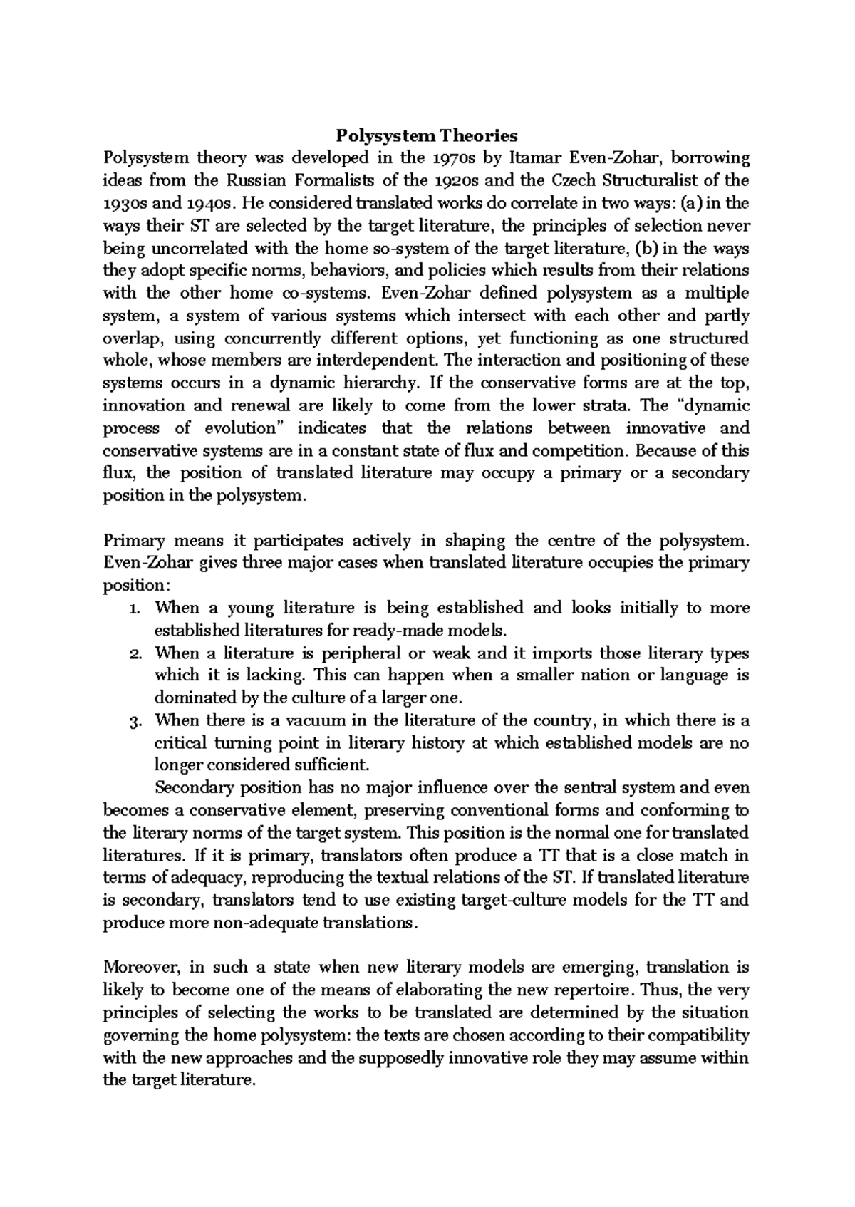 Polysystem Theory in Translation Studies: A Comprehensive Overview ...