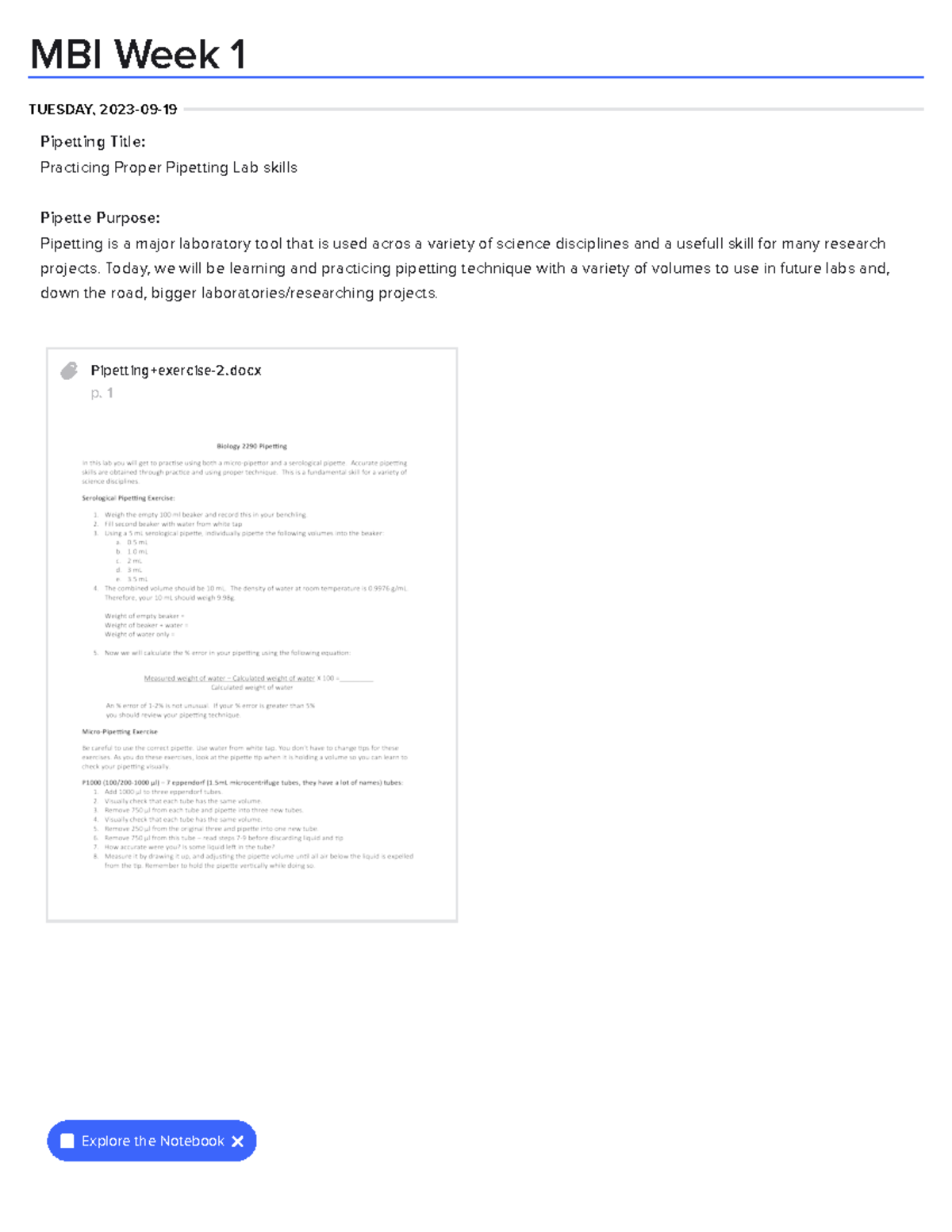 MBI 101 Lab Book: Week 1 - Pipetting and Restriction Digest Protocols ...