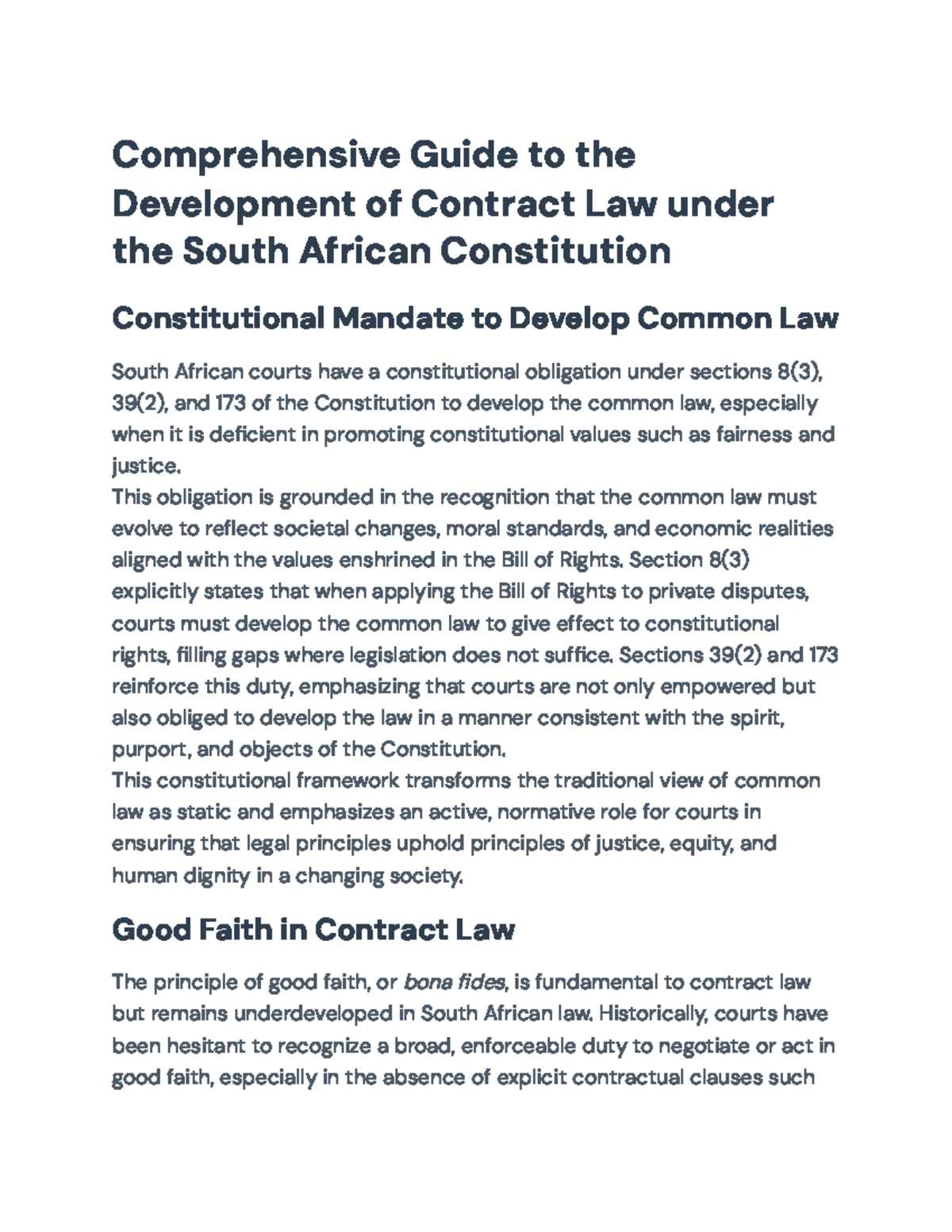 Judicial Discretion vs Obligation: Developing Contract Law in SA - Studocu