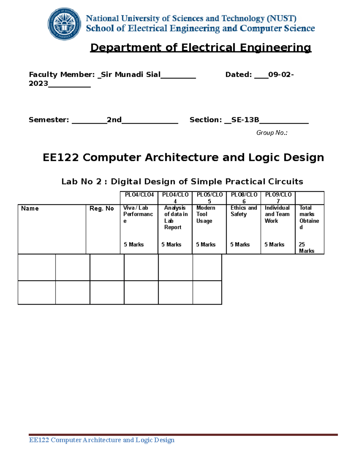 LAB2 - EE122 Computer Architecture and Logic Design lab report ...