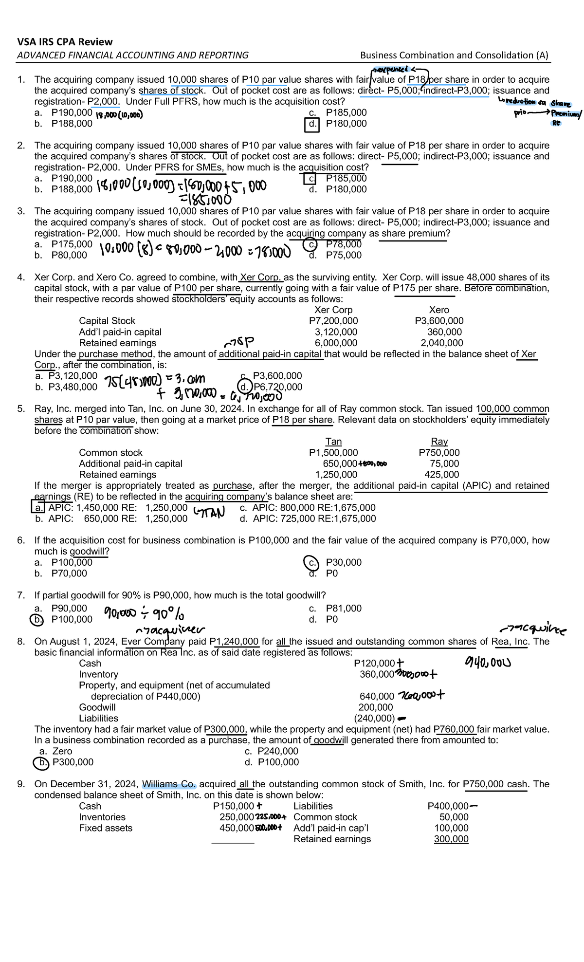 VSA IRS CPA Review: Advanced Financial Accounting & Reporting (A) - Studocu