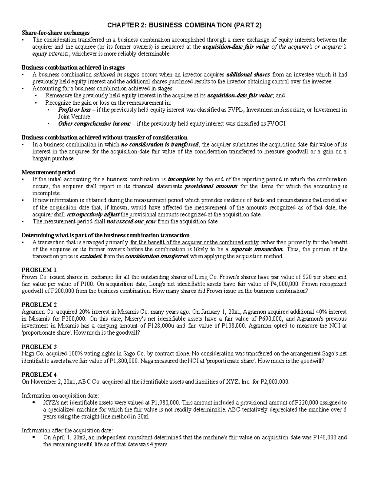 Chapter 2: Business Combination (Part 2) Lecture Notes - Studocu