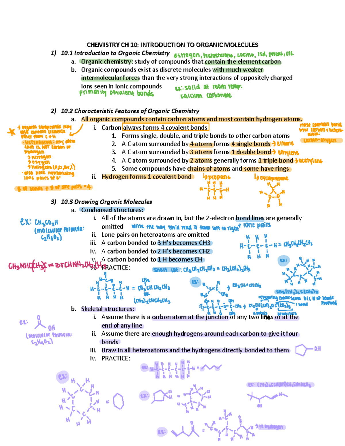 Chemistry CH 10: Organic Molecules Overview and Key Concepts - Studocu