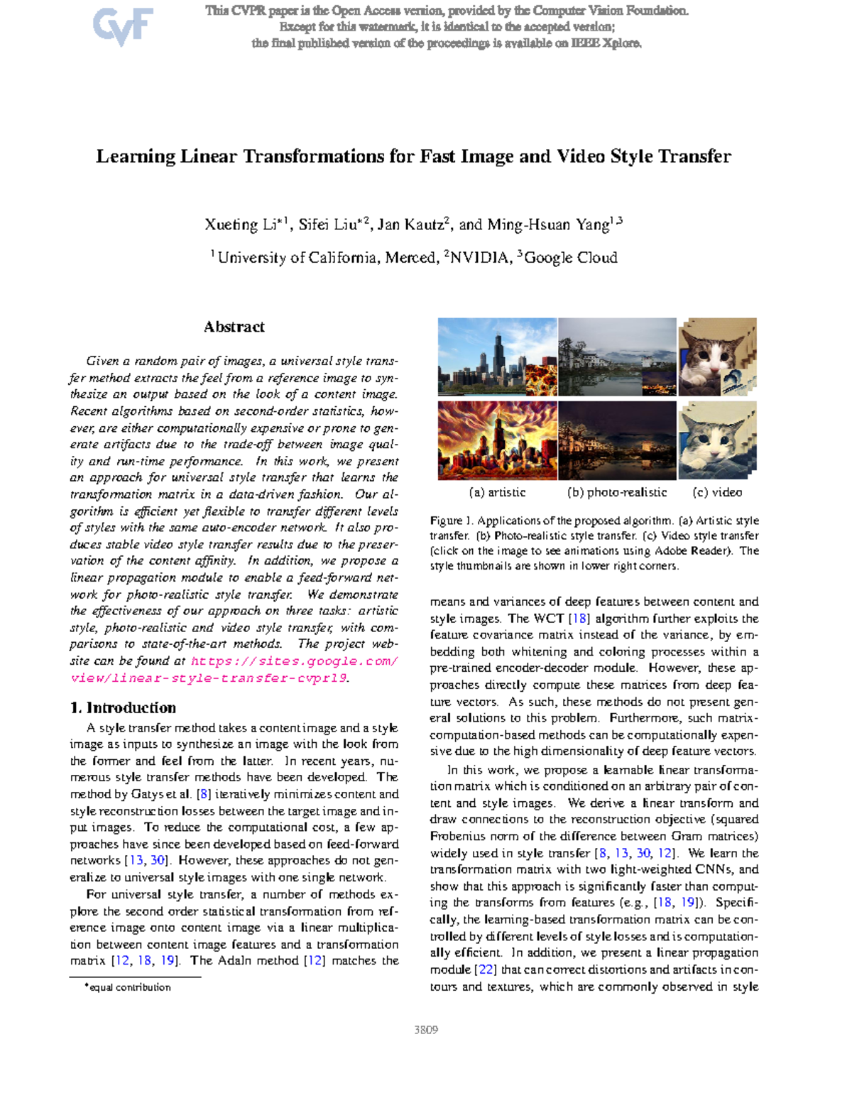 Learning Efficient Linear Transformations for Image/Video Style ...