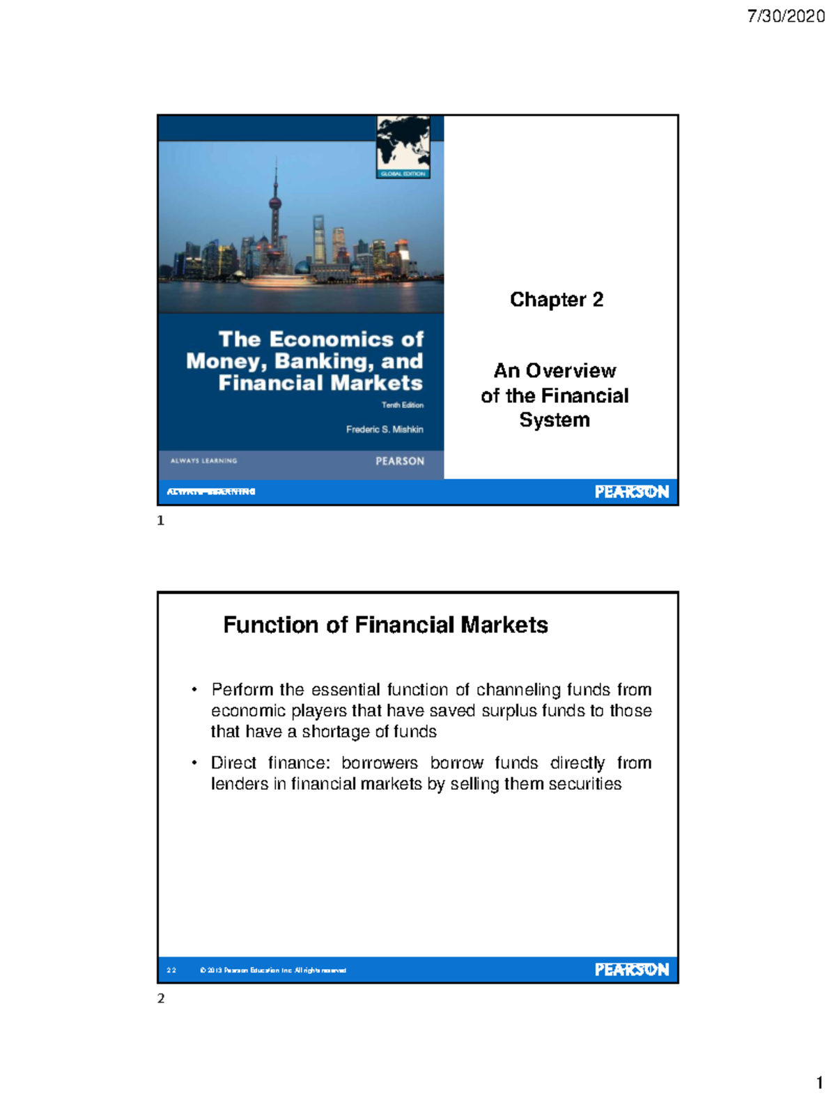 B02084 Chapter 2: Overview of the Financial System and Markets - Studocu