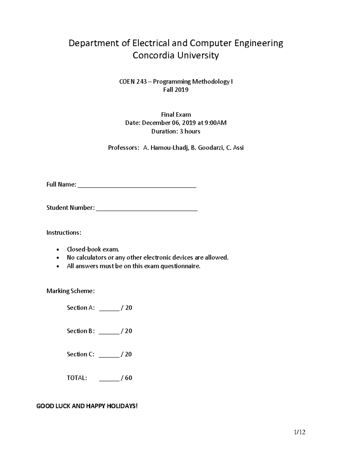 COEN 243 Fall 2019 Final Exam Solutions and Key Concepts - Studocu